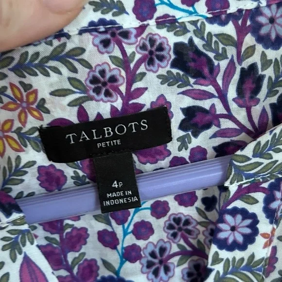 Talbots Floral Long Sleeve Dress - Purple and Green - Picture 5 of 8